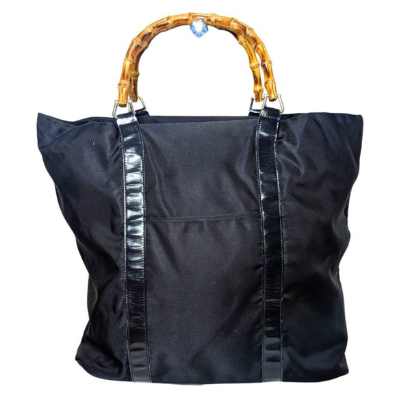 Gucci Handbags - Gucci Large Black Nylon Bamboo Zip Tote Bag 002-2058-0412-5